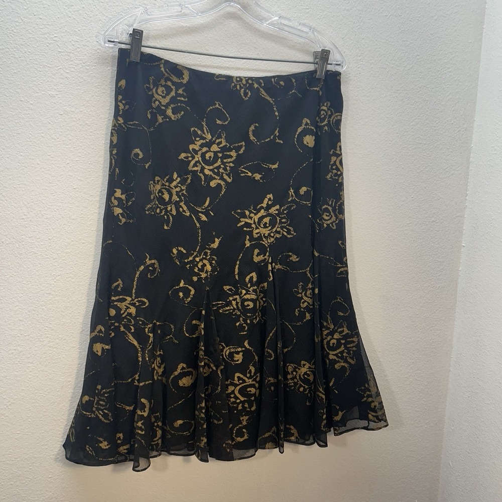 Lauren Ralph Lauren Midi Skirt Ruffle Hem Y2K  Fairy‎ Whimsigoth Gold Black Sz M